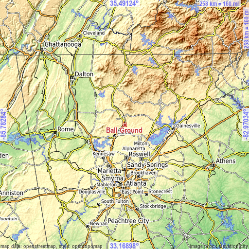 Topographic map of Ball Ground