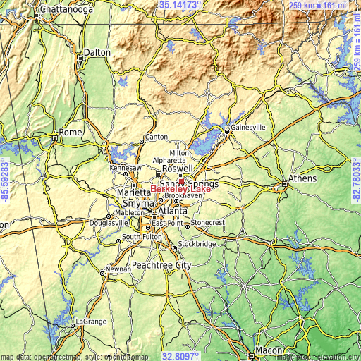 Topographic map of Berkeley Lake