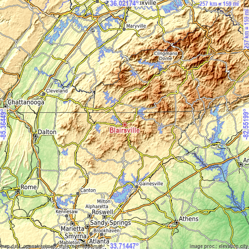 Topographic map of Blairsville