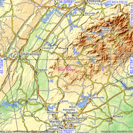 Topographic map of Blue Ridge