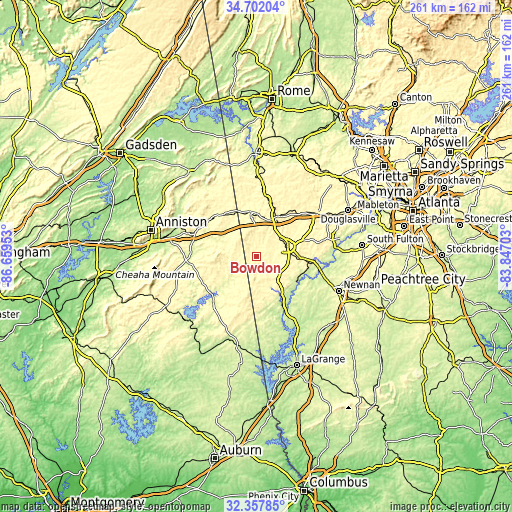 Topographic map of Bowdon