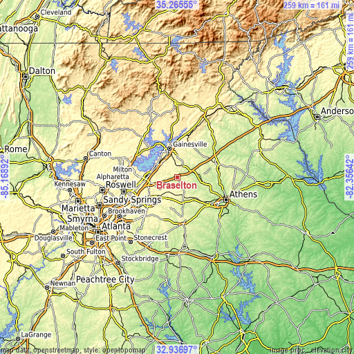 Topographic map of Braselton