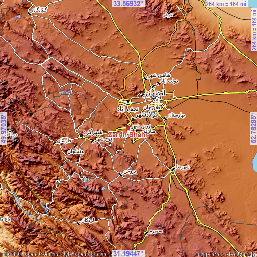 Topographic map of Zarrīn Shahr
