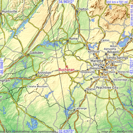 Topographic map of Buchanan