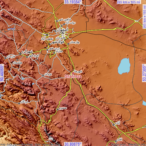 Topographic map of Shahreẕā