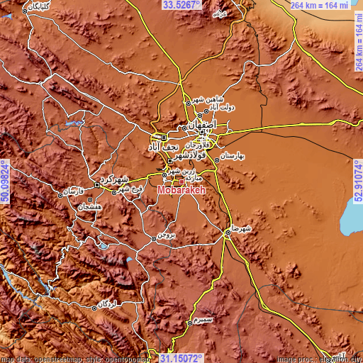 Topographic map of Mobārakeh