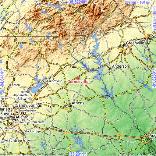 Topographic map of Carnesville