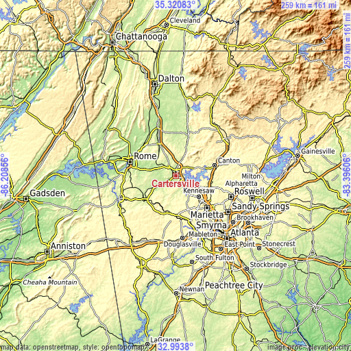 Topographic map of Cartersville