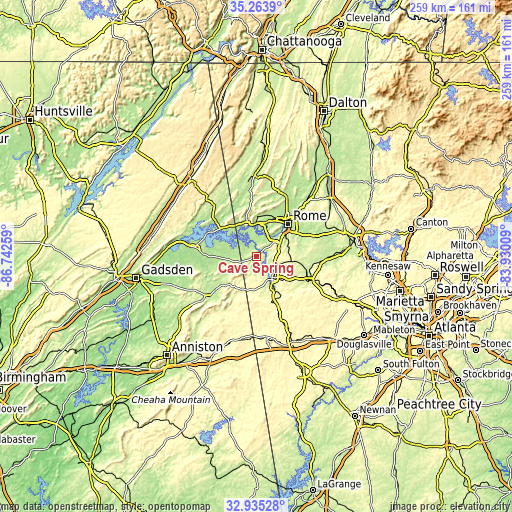 Topographic map of Cave Spring