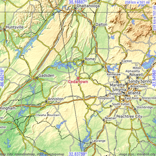 Topographic map of Cedartown