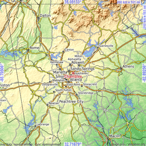 Topographic map of Chamblee