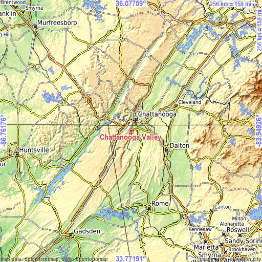 Topographic map of Chattanooga Valley