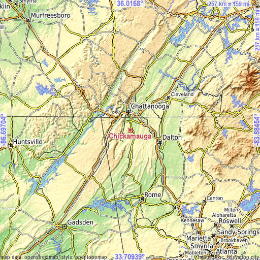 Topographic map of Chickamauga