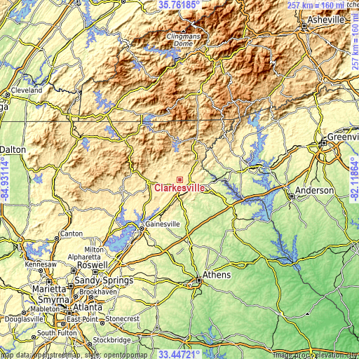 Topographic map of Clarkesville