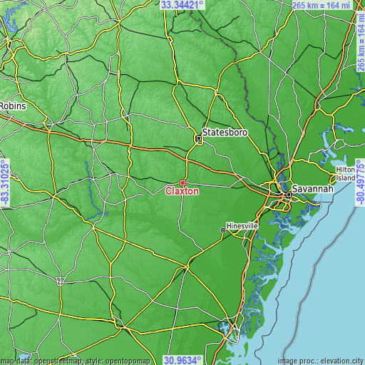 Topographic map of Claxton