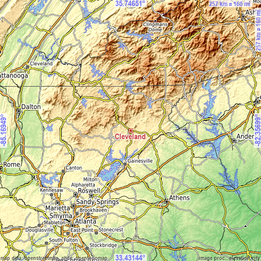 Topographic map of Cleveland