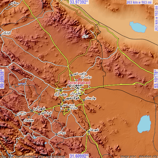 Topographic map of Dowlatābād