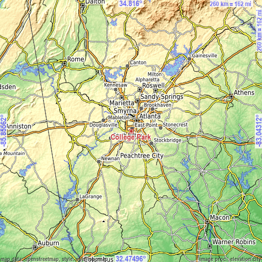 Topographic map of College Park