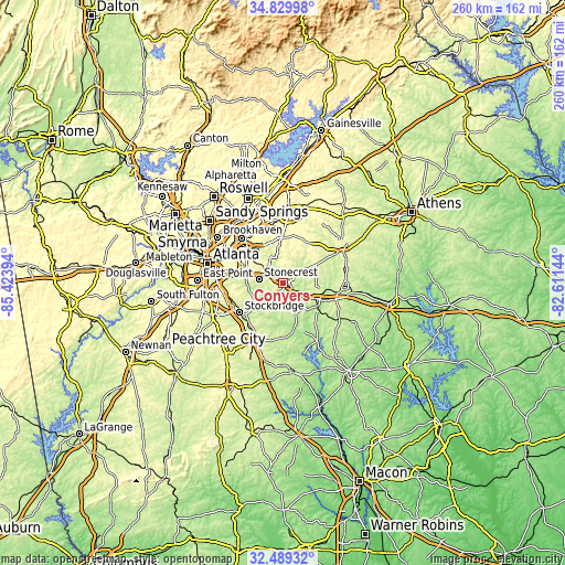 Topographic map of Conyers