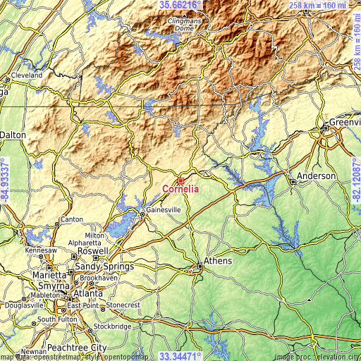 Topographic map of Cornelia