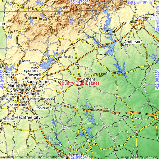 Topographic map of Country Club Estates