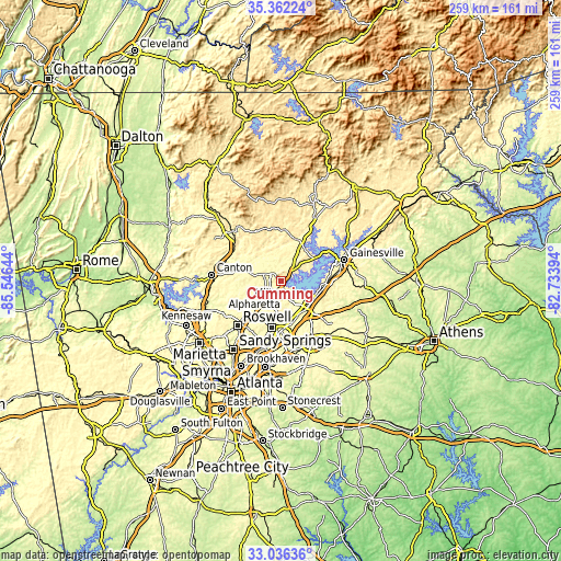 Topographic map of Cumming