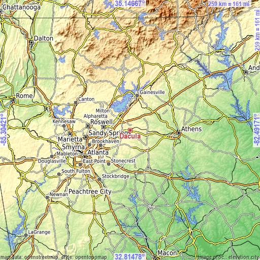 Topographic map of Dacula