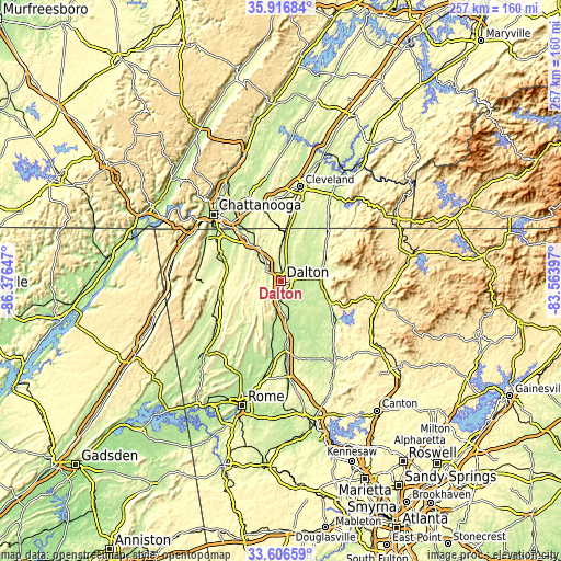 Topographic map of Dalton