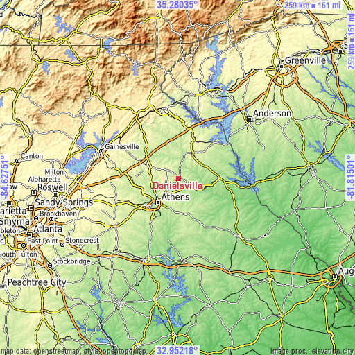 Topographic map of Danielsville