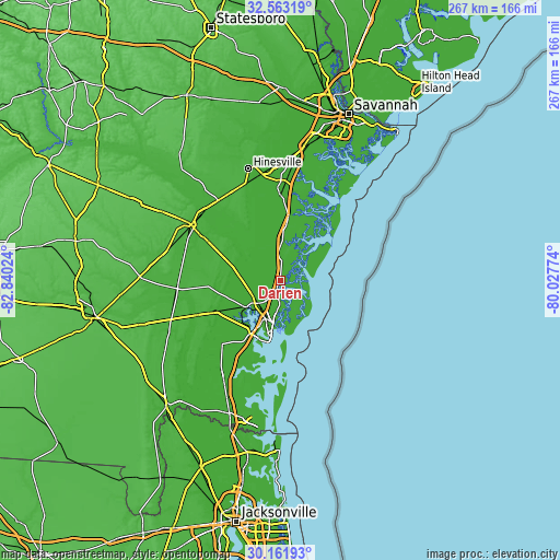 Topographic map of Darien