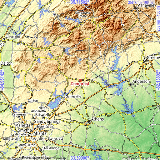 Topographic map of Demorest