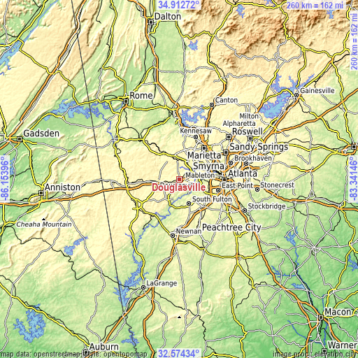 Topographic map of Douglasville