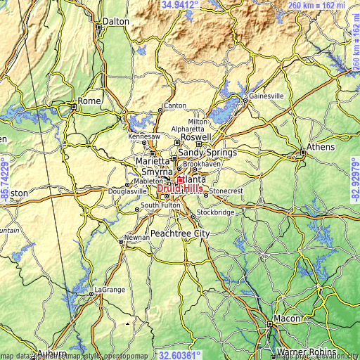 Topographic map of Druid Hills