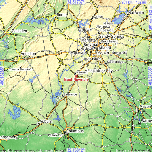 Topographic map of East Newnan