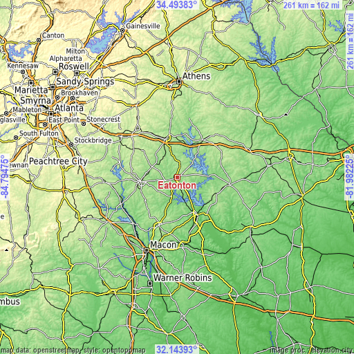 Topographic map of Eatonton