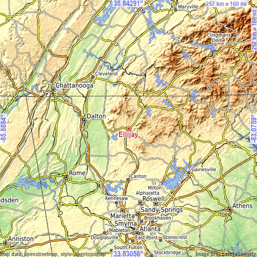 Topographic map of Ellijay