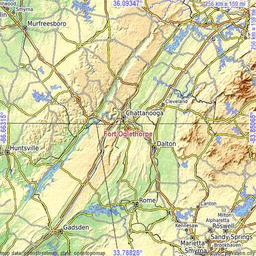 Topographic map of Fort Oglethorpe