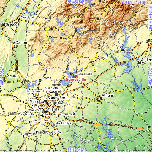 Topographic map of Gainesville