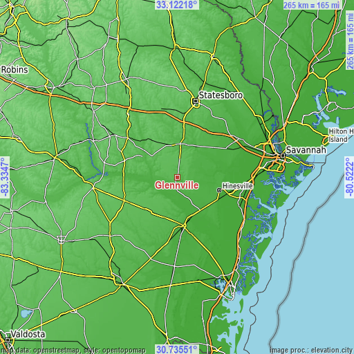 Topographic map of Glennville