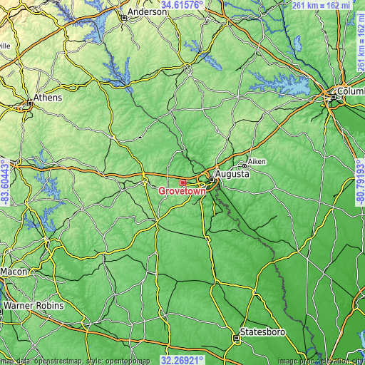 Topographic map of Grovetown