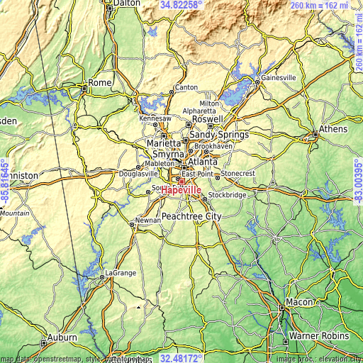 Topographic map of Hapeville