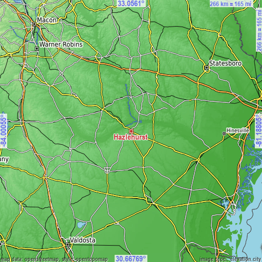 Topographic map of Hazlehurst