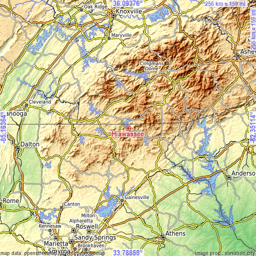 Topographic map of Hiawassee