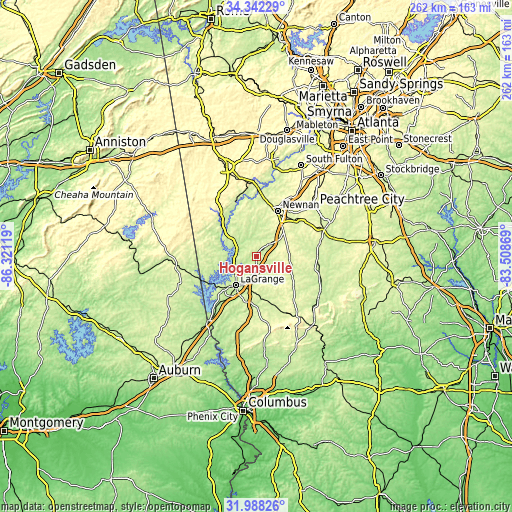 Topographic map of Hogansville