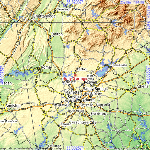 Topographic map of Holly Springs