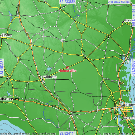 Topographic map of Homerville