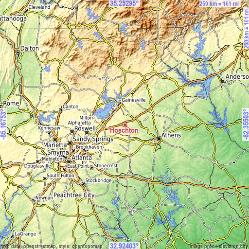 Topographic map of Hoschton