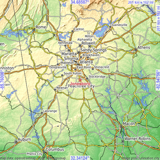 Topographic map of Jonesboro