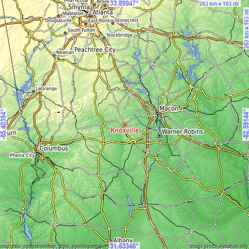 Topographic map of Knoxville