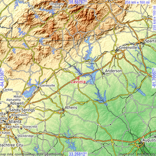 Topographic map of Lavonia